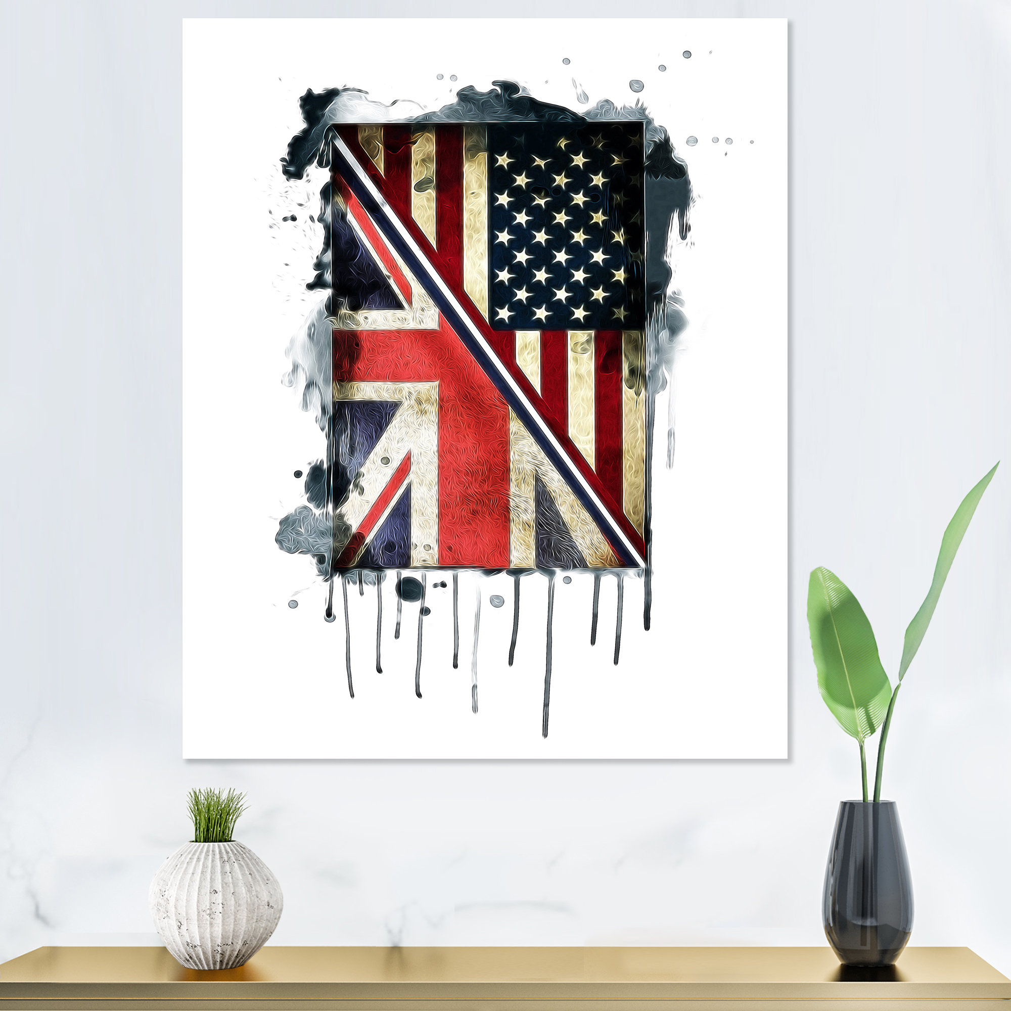 17 Stories Vintage British and American Flag - Wrapped Canvas Graphic